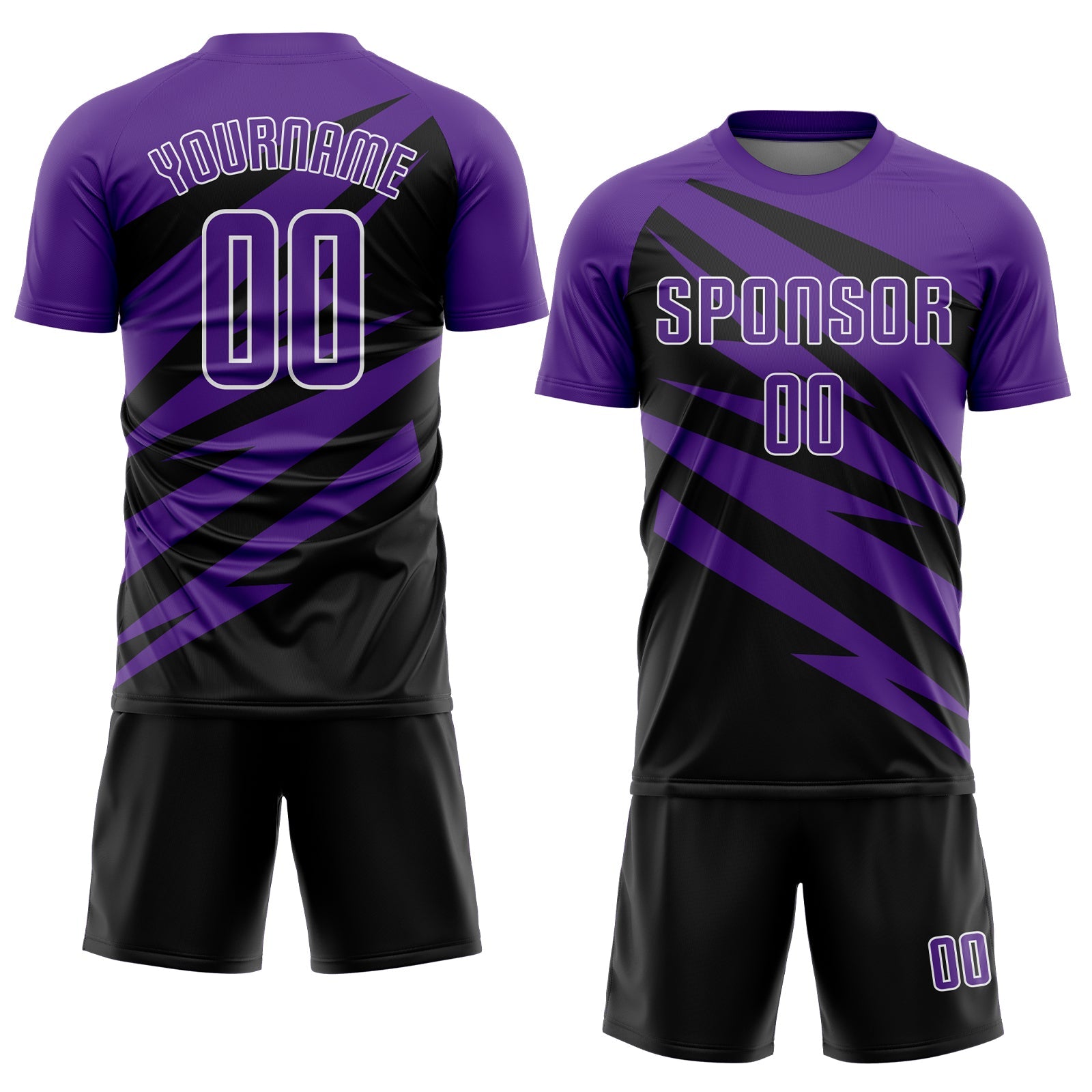 Custom Purple Black-White Abstract Line Sports Sublimation Soccer Uniform Jersey view 2