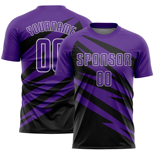 Custom Purple Black-White Abstract Line Sports Sublimation Soccer Uniform Jersey - Main View