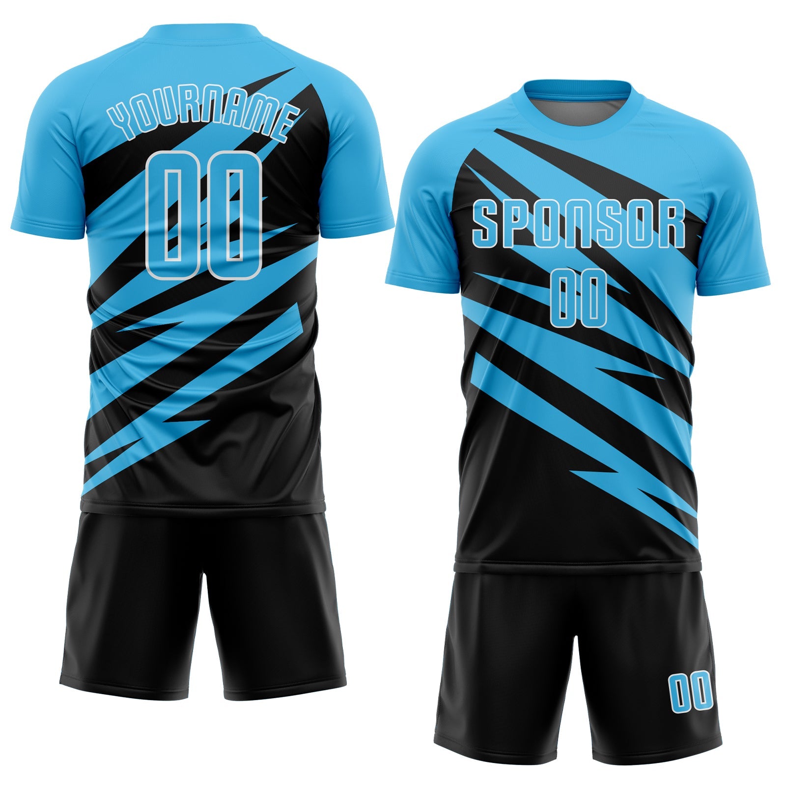 Custom Sky Blue Black-White Abstract Line Sports Sublimation Soccer Uniform Jersey view 2