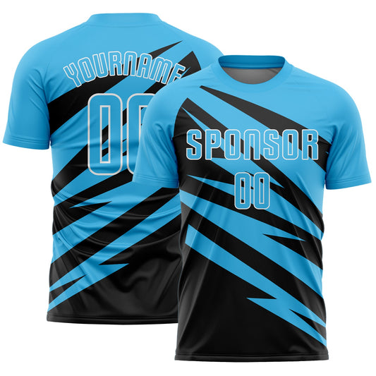 Custom Sky Blue Black-White Abstract Line Sports Sublimation Soccer Uniform Jersey - Main View