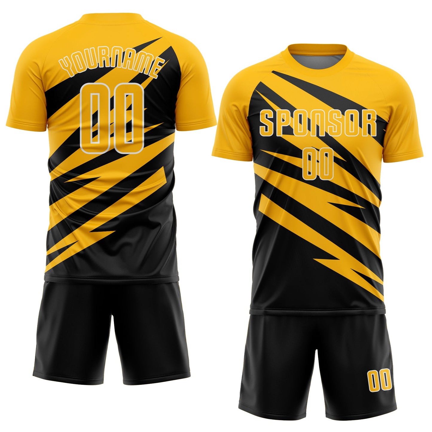 Custom Gold Black-White Abstract Line Sports Sublimation Soccer Uniform Jersey view 2