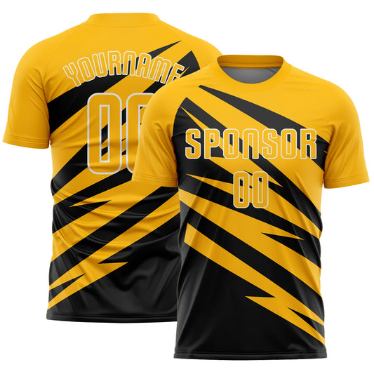 Custom Gold Black-White Abstract Line Sports Sublimation Soccer Uniform Jersey - Main View