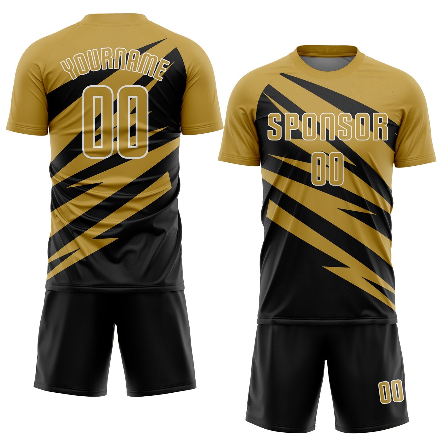 Custom Old Gold Black-White Abstract Line Sports Sublimation Soccer Uniform Jersey view 2