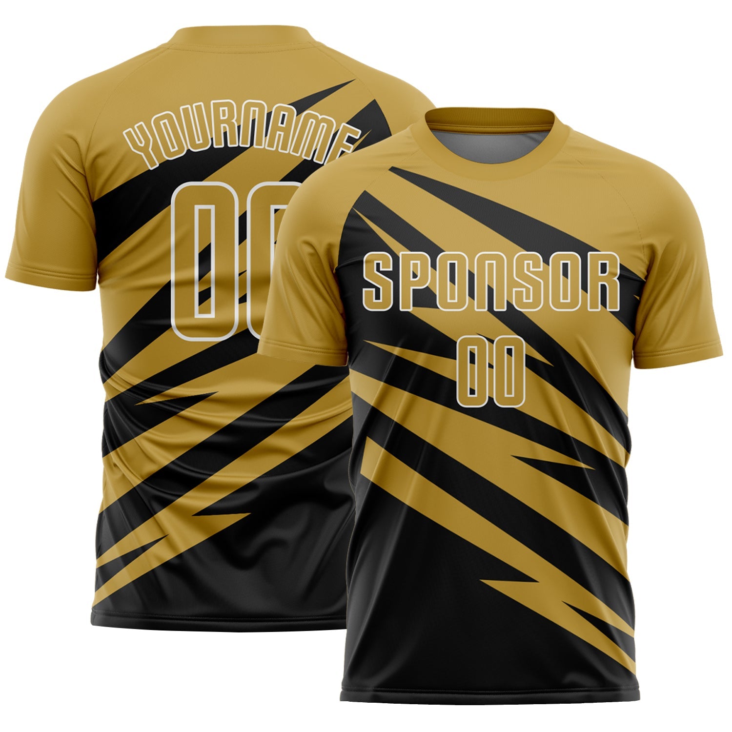 Custom Old Gold Black-White Abstract Line Sports Sublimation Soccer Uniform Jersey - Main View