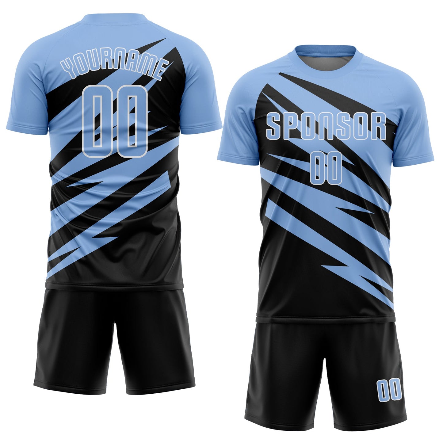 Custom Light Blue Black-White Abstract Line Sports Sublimation Soccer Uniform Jersey view 2