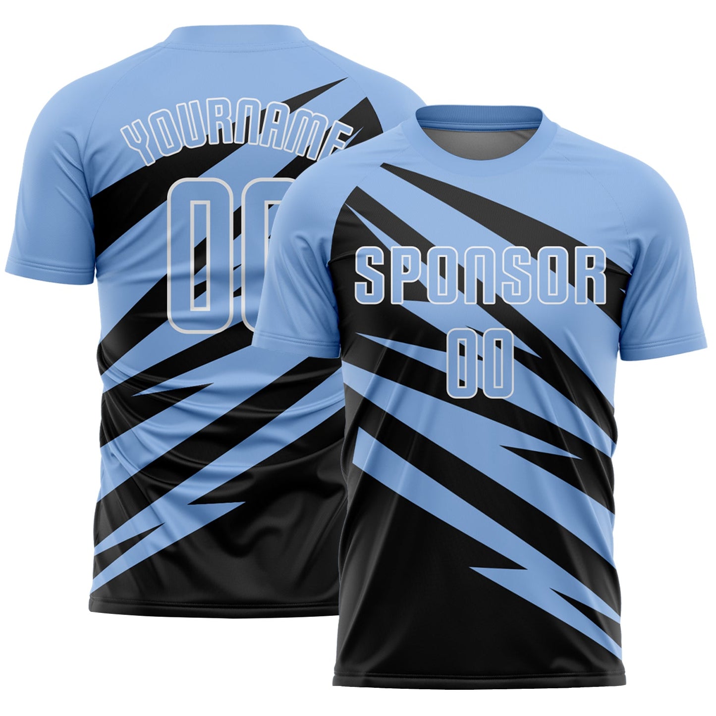 Custom Light Blue Black-White Abstract Line Sports Sublimation Soccer Uniform Jersey - Main View
