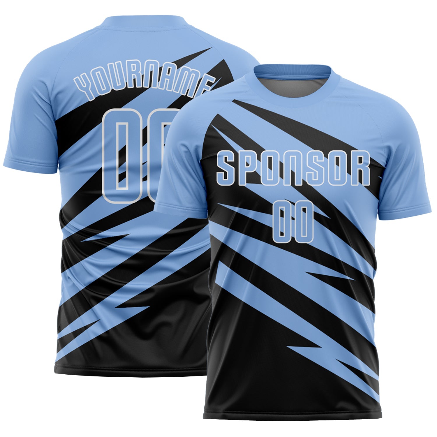 Custom Light Blue Black-White Abstract Line Sports Sublimation Soccer Uniform Jersey - Main View