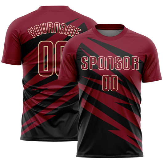 Custom Crimson Black-Cream Abstract Line Sports Sublimation Soccer Uniform Jersey - Main View