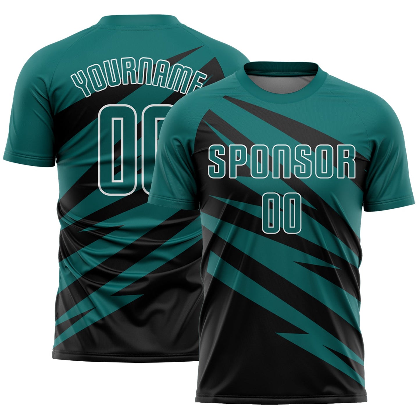Custom Teal Black-White Abstract Line Sports Sublimation Soccer Uniform Jersey - Main View