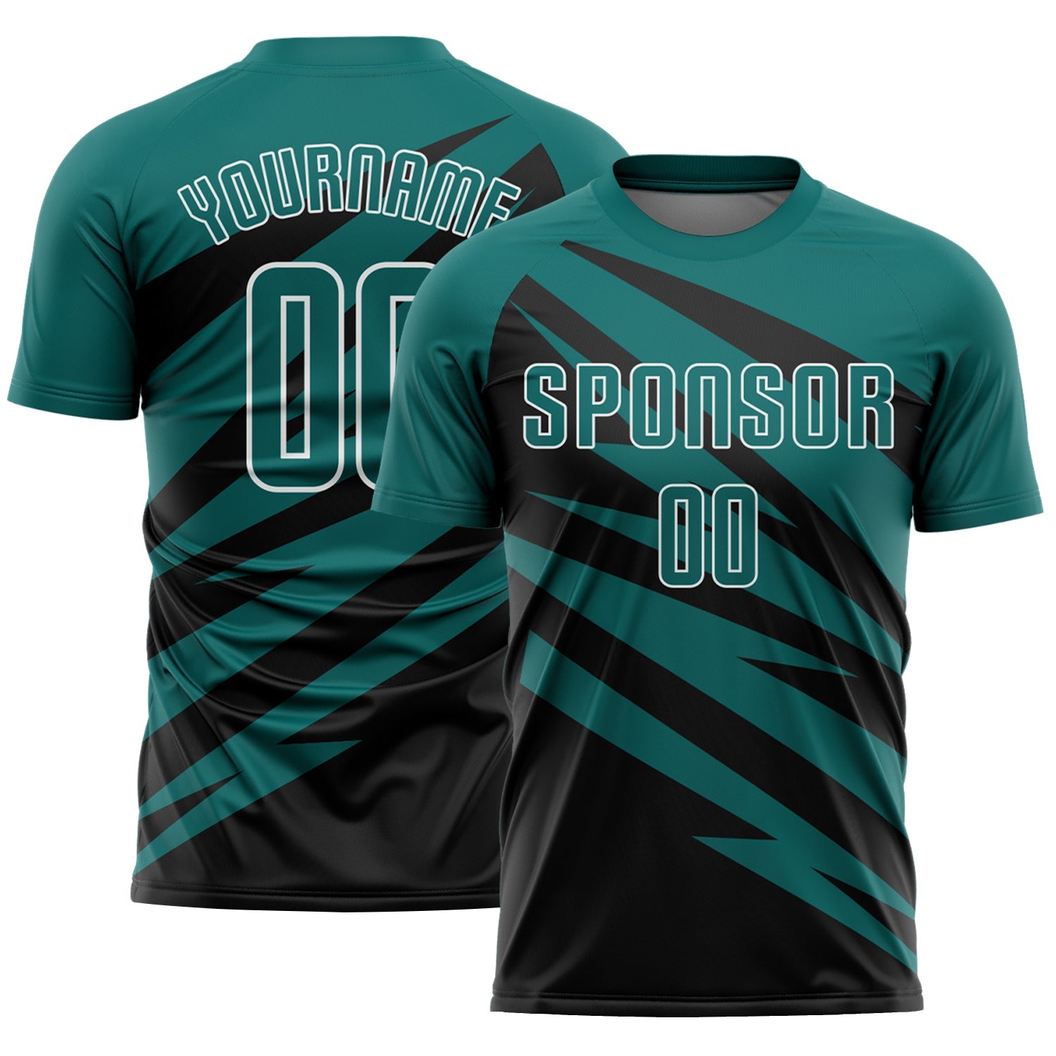 Custom Teal Black-White Abstract Line Sports Sublimation Soccer Uniform Jersey - Main View