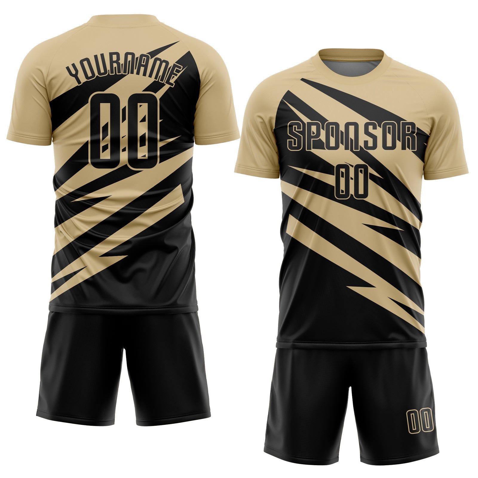 Custom Vegas Gold Black Abstract Line Sports Sublimation Soccer Uniform Jersey view 2