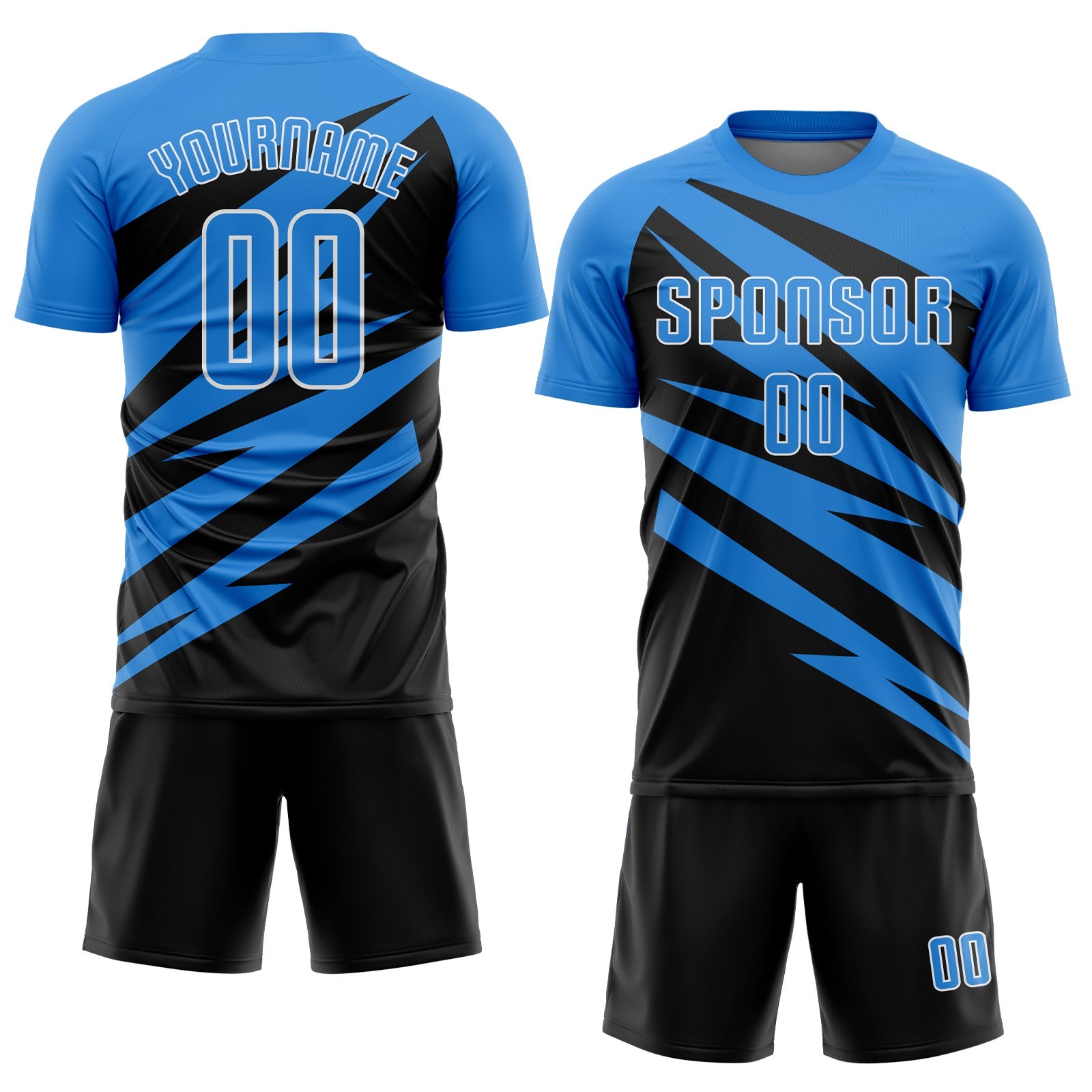 Custom Powder Blue Black-White Abstract Line Sports Sublimation Soccer Uniform Jersey view 2