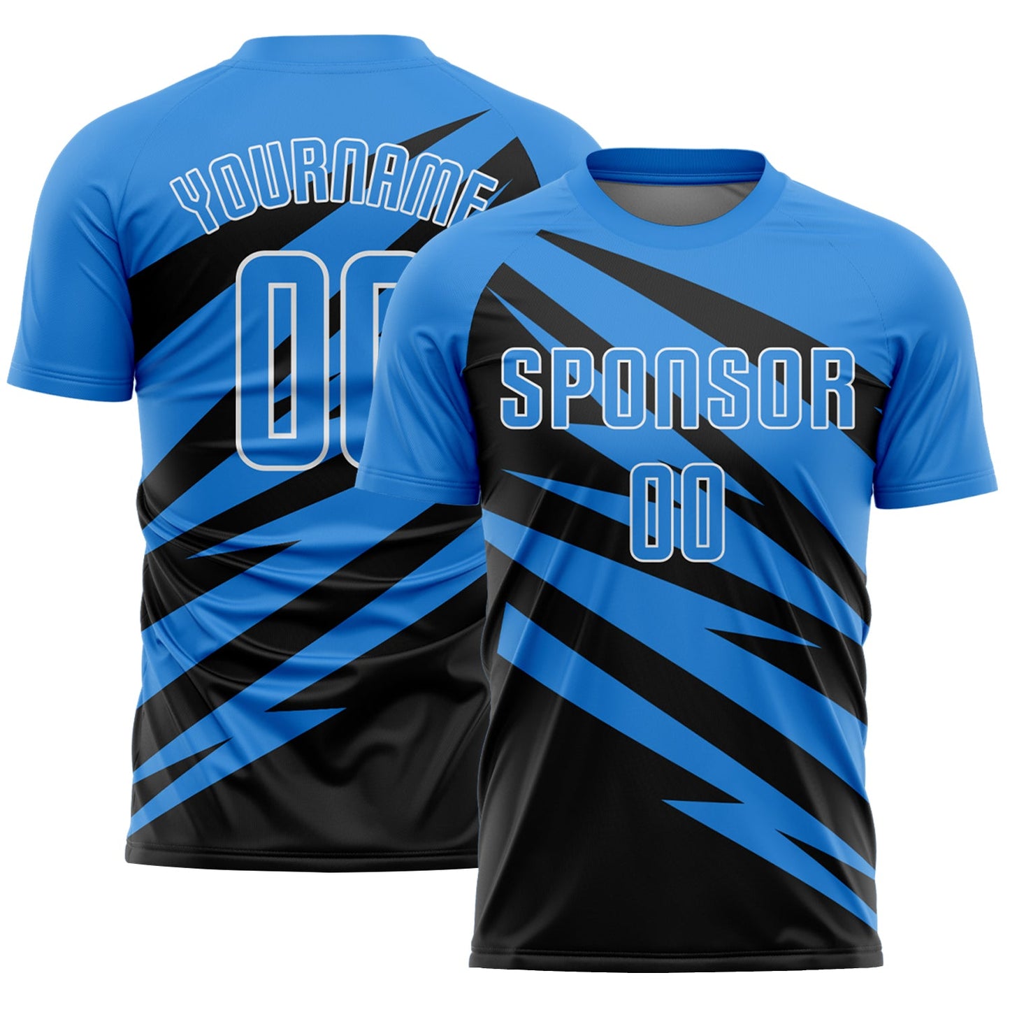 Custom Powder Blue Black-White Abstract Line Sports Sublimation Soccer Uniform Jersey - Main View