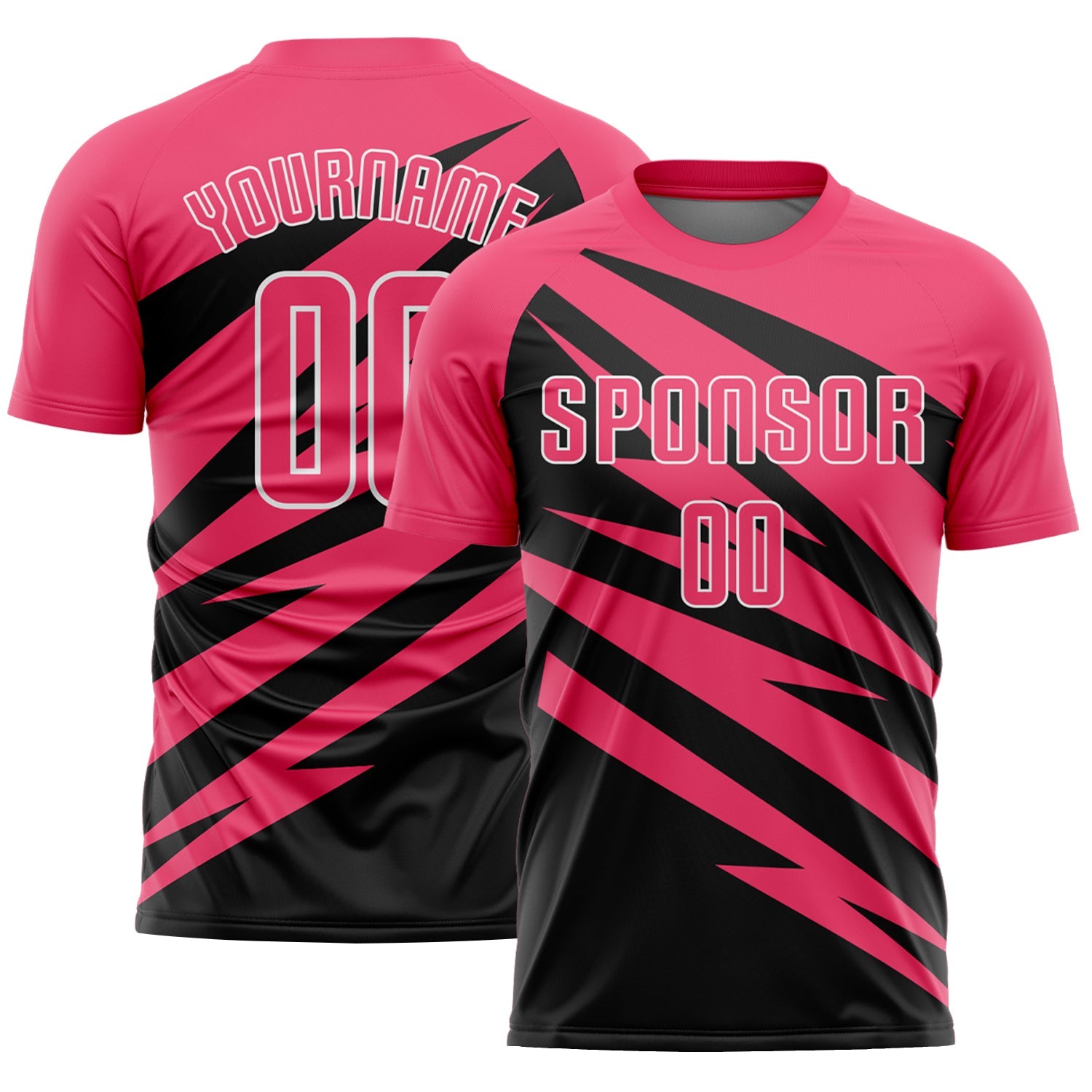 Custom Neon Pink Black-White Abstract Line Sports Sublimation Soccer Uniform Jersey - Main View