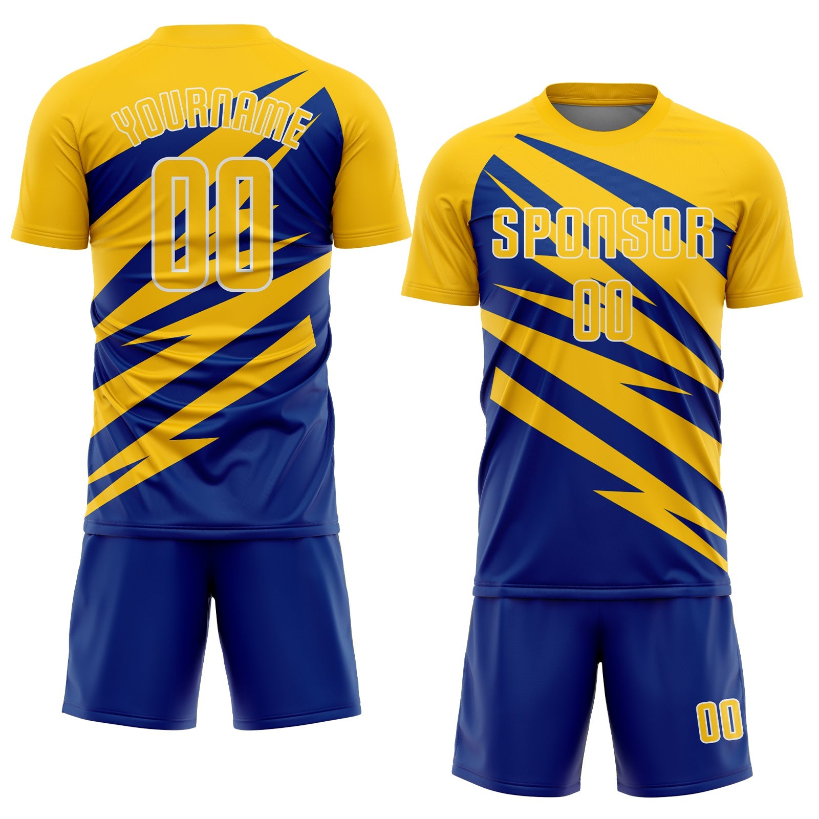 Custom Yellow Royal-White Abstract Line Sports Sublimation Soccer Uniform Jersey view 2