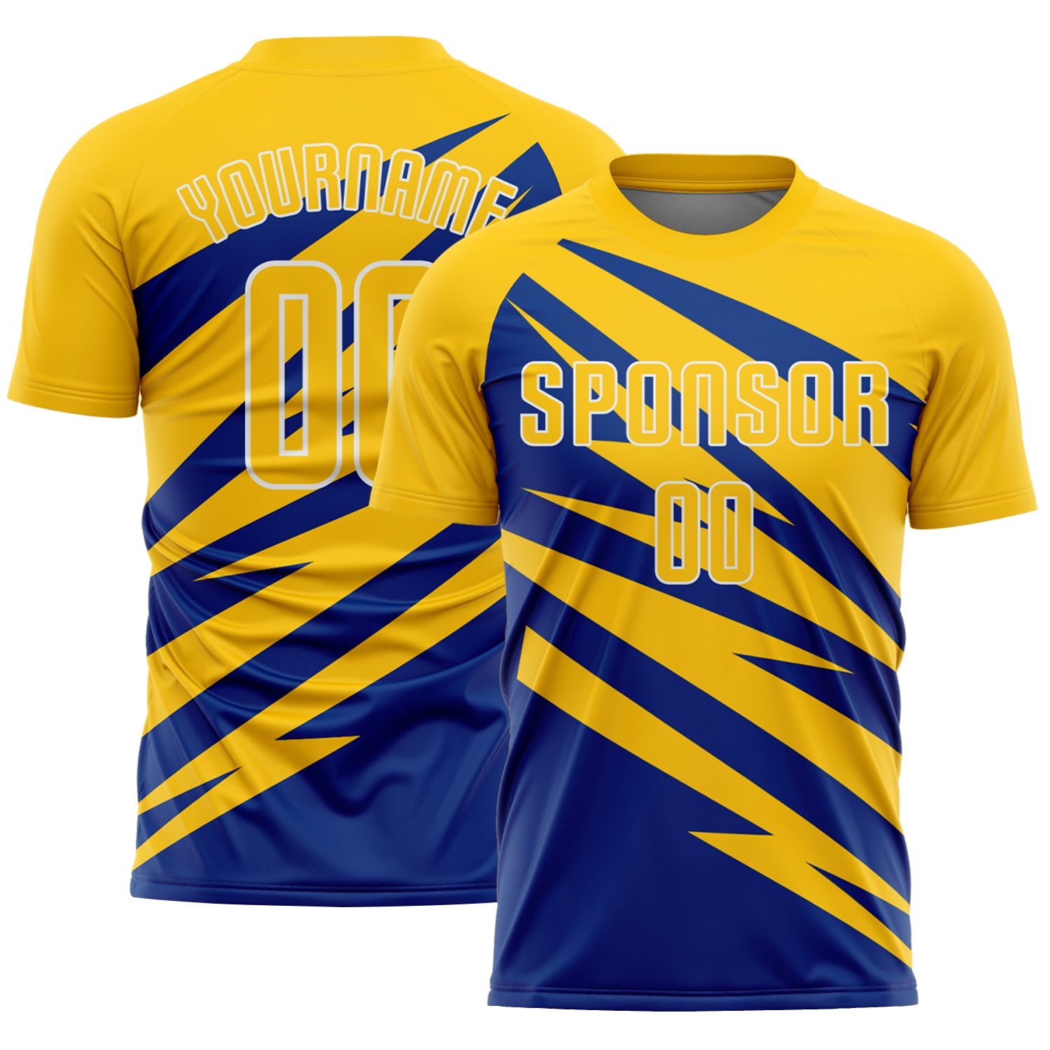 Custom Yellow Royal-White Abstract Line Sports Sublimation Soccer Uniform Jersey - Main View