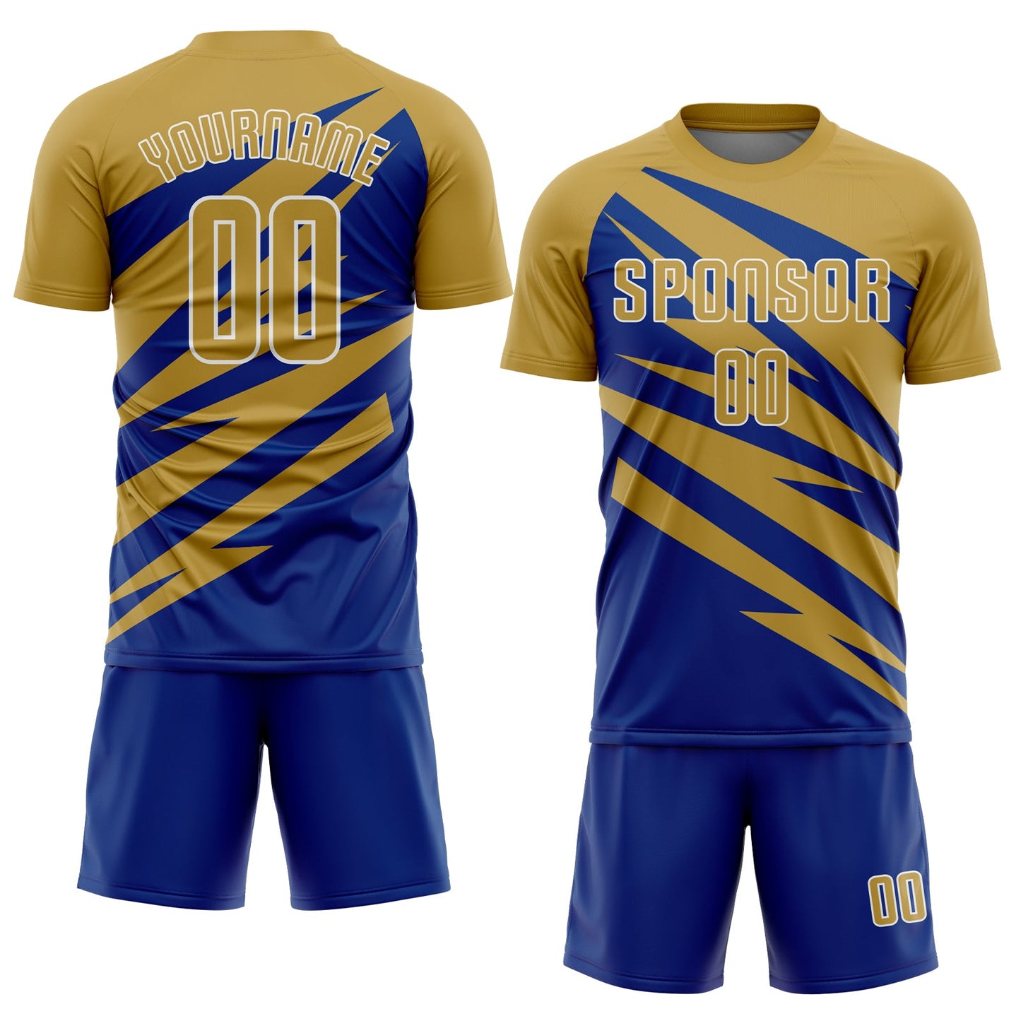 Custom Old Gold Royal-White Abstract Line Sports Sublimation Soccer Uniform Jersey view 2