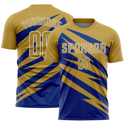 Custom Old Gold Royal-White Abstract Line Sports Sublimation Soccer Uniform Jersey - Main View