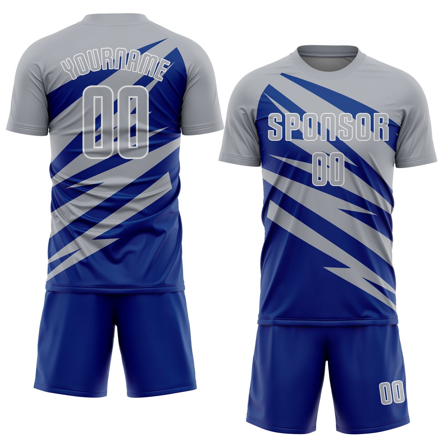 Custom Gray Royal-White Abstract Line Sports Sublimation Soccer Uniform Jersey view 2