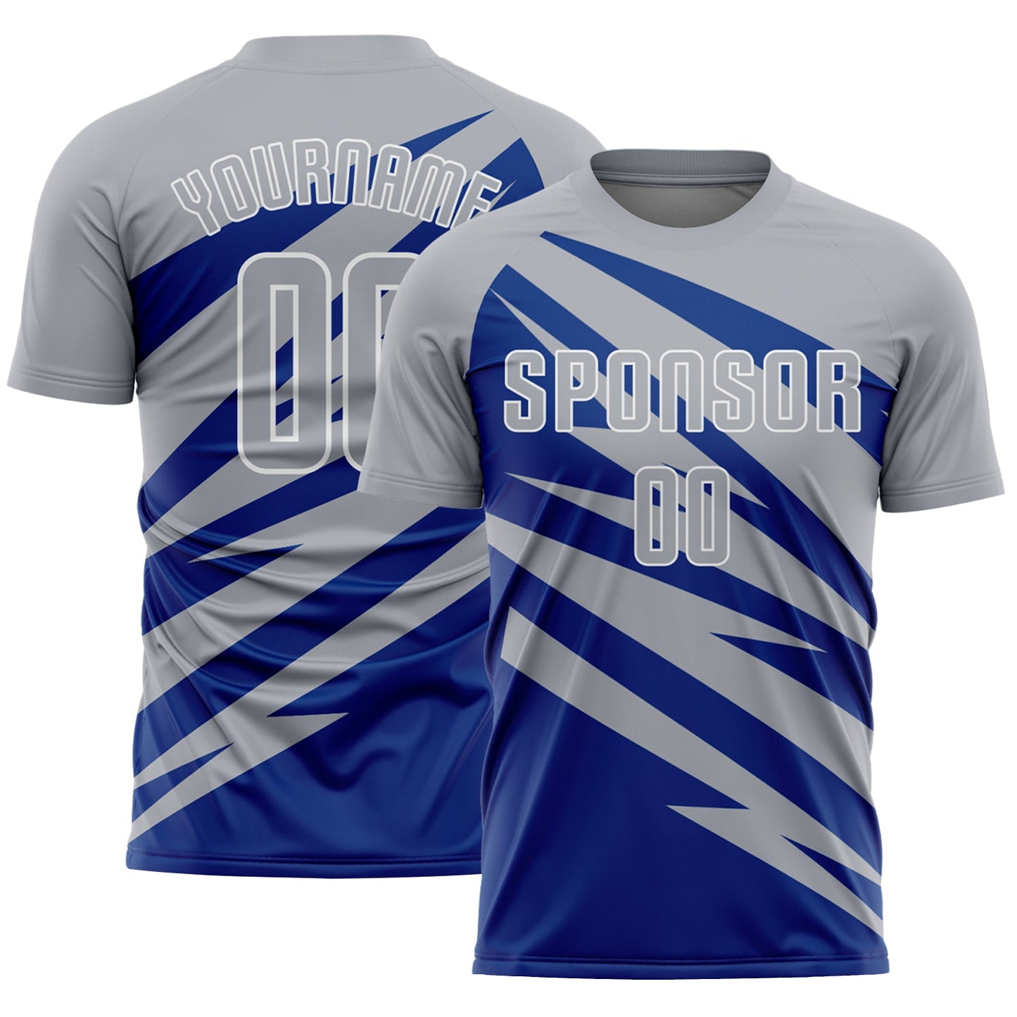 Custom Gray Royal-White Abstract Line Sports Sublimation Soccer Uniform Jersey - Main View