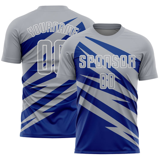 Custom Gray Royal-White Abstract Line Sports Sublimation Soccer Uniform Jersey - Main View
