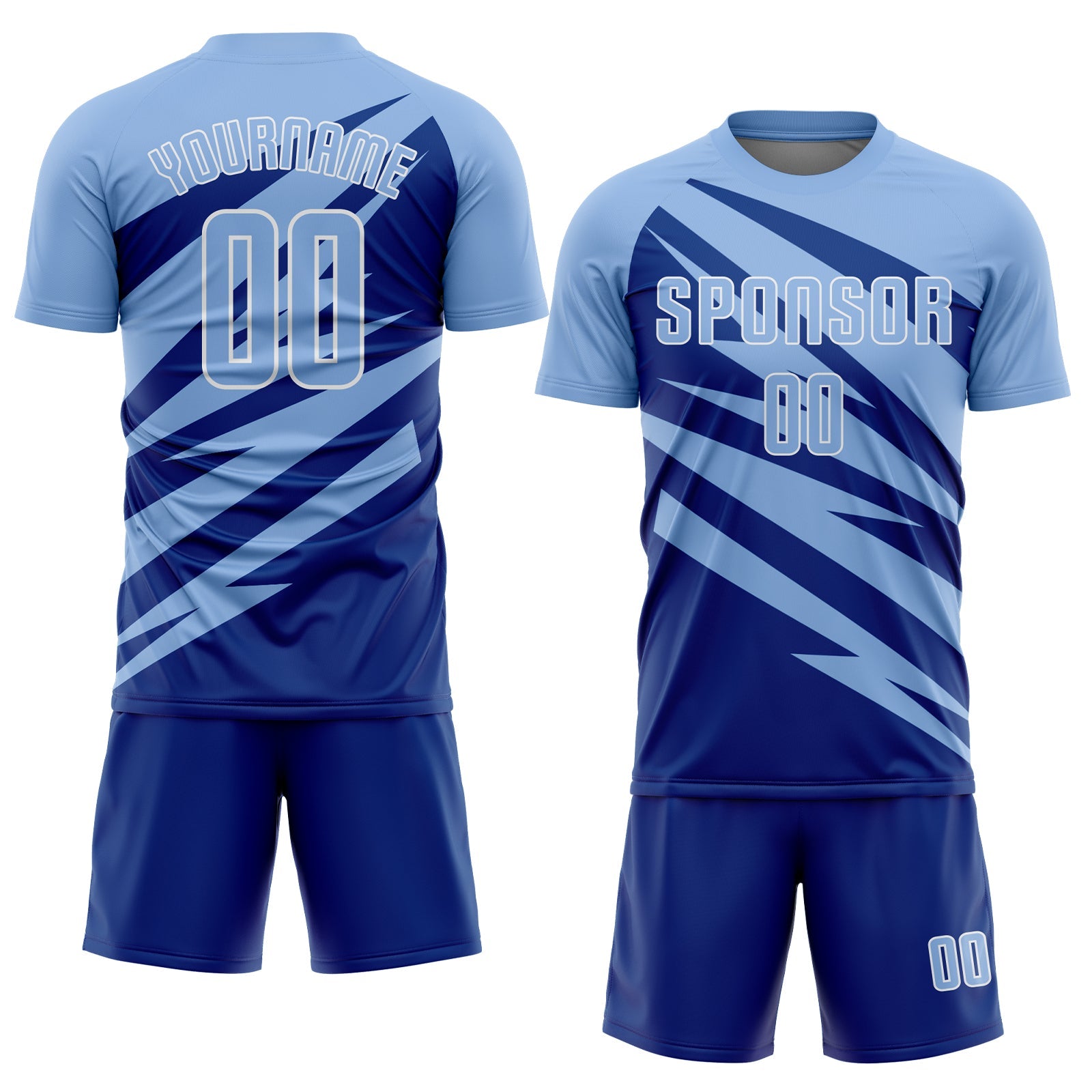 Custom Light Blue Royal-White Abstract Line Sports Sublimation Soccer Uniform Jersey view 2