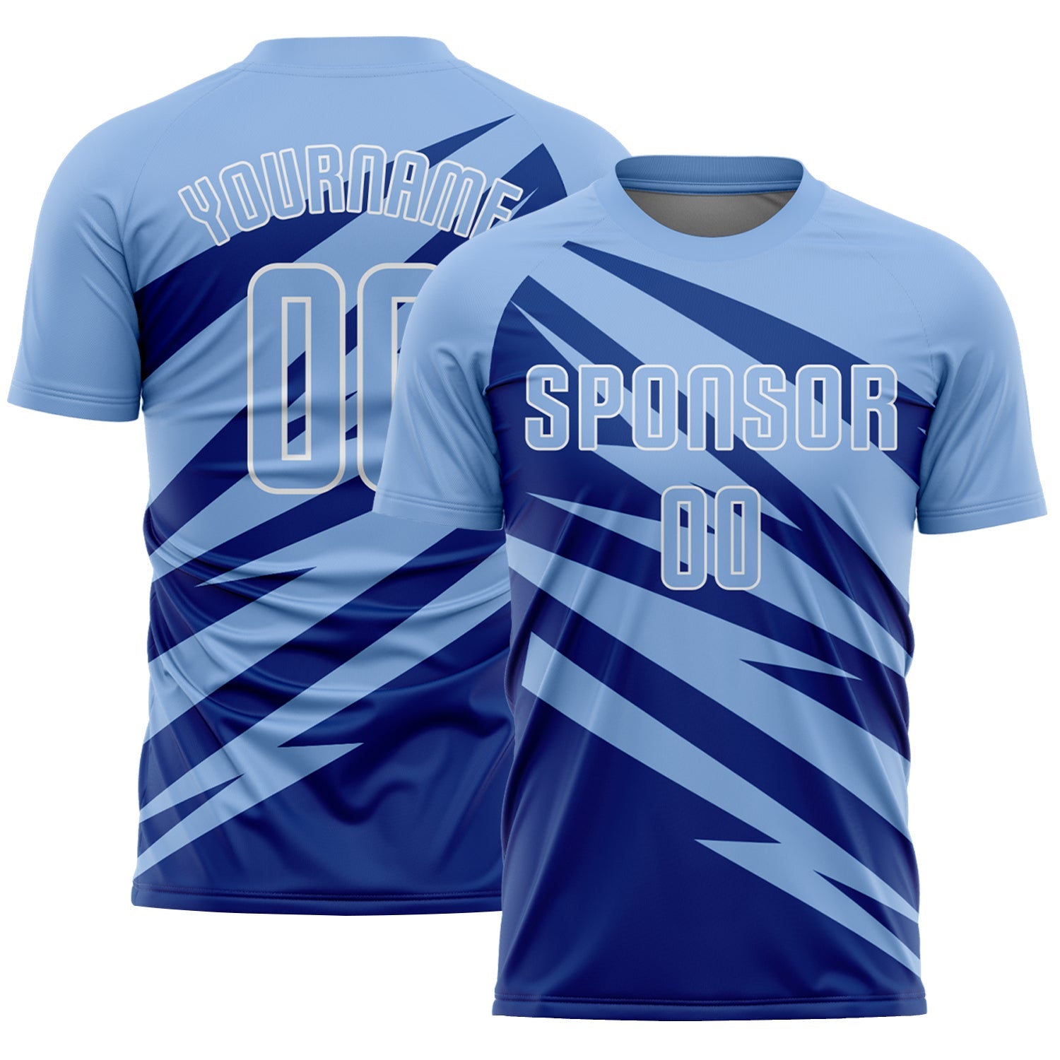 Custom Light Blue Royal-White Abstract Line Sports Sublimation Soccer Uniform Jersey - Main View