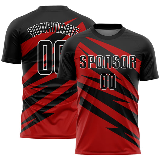 Custom Black Red-White Abstract Line Sports Sublimation Soccer Uniform Jersey - Main View