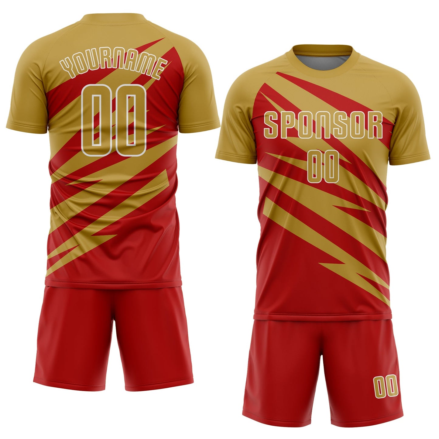 Custom Old Gold Red-White Abstract Line Sports Sublimation Soccer Uniform Jersey view 2