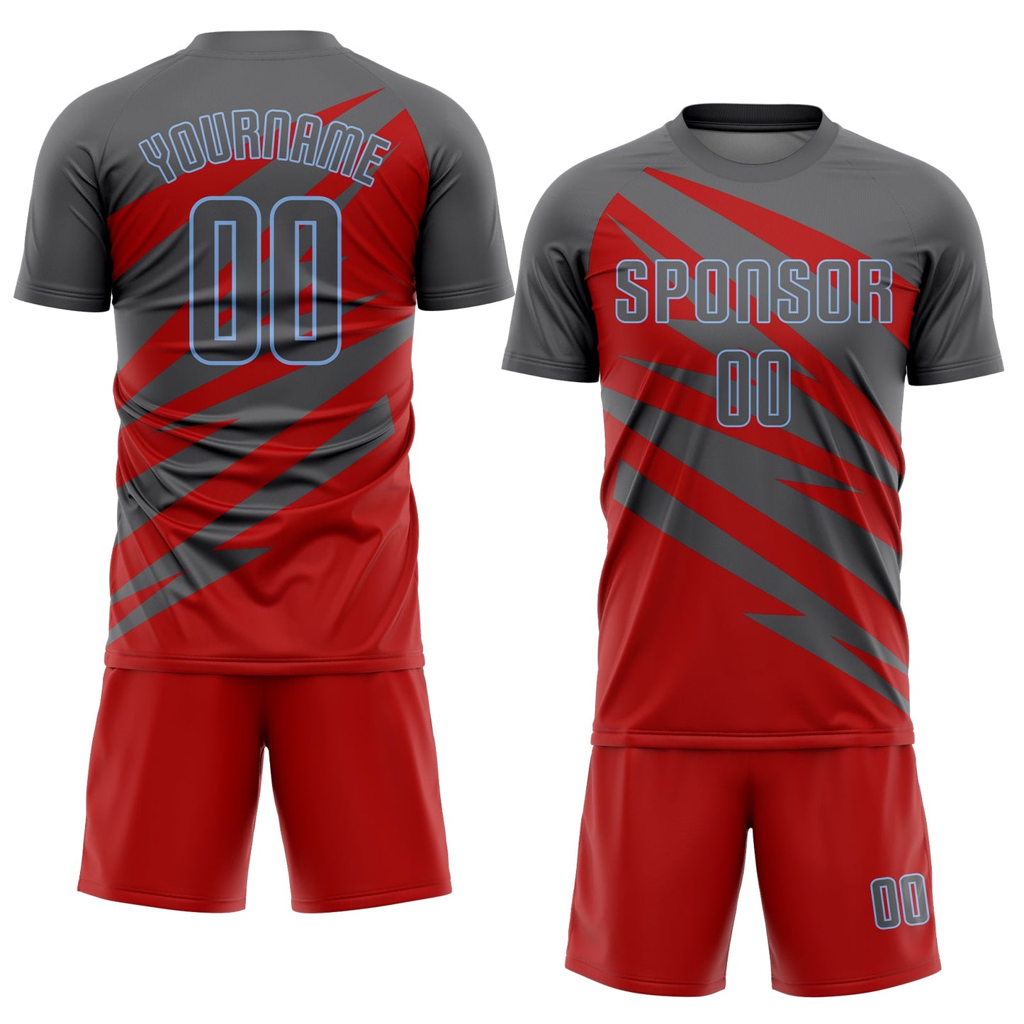 Custom Steel Gray Red-Light Blue Abstract Line Sports Sublimation Soccer Uniform Jersey view 2
