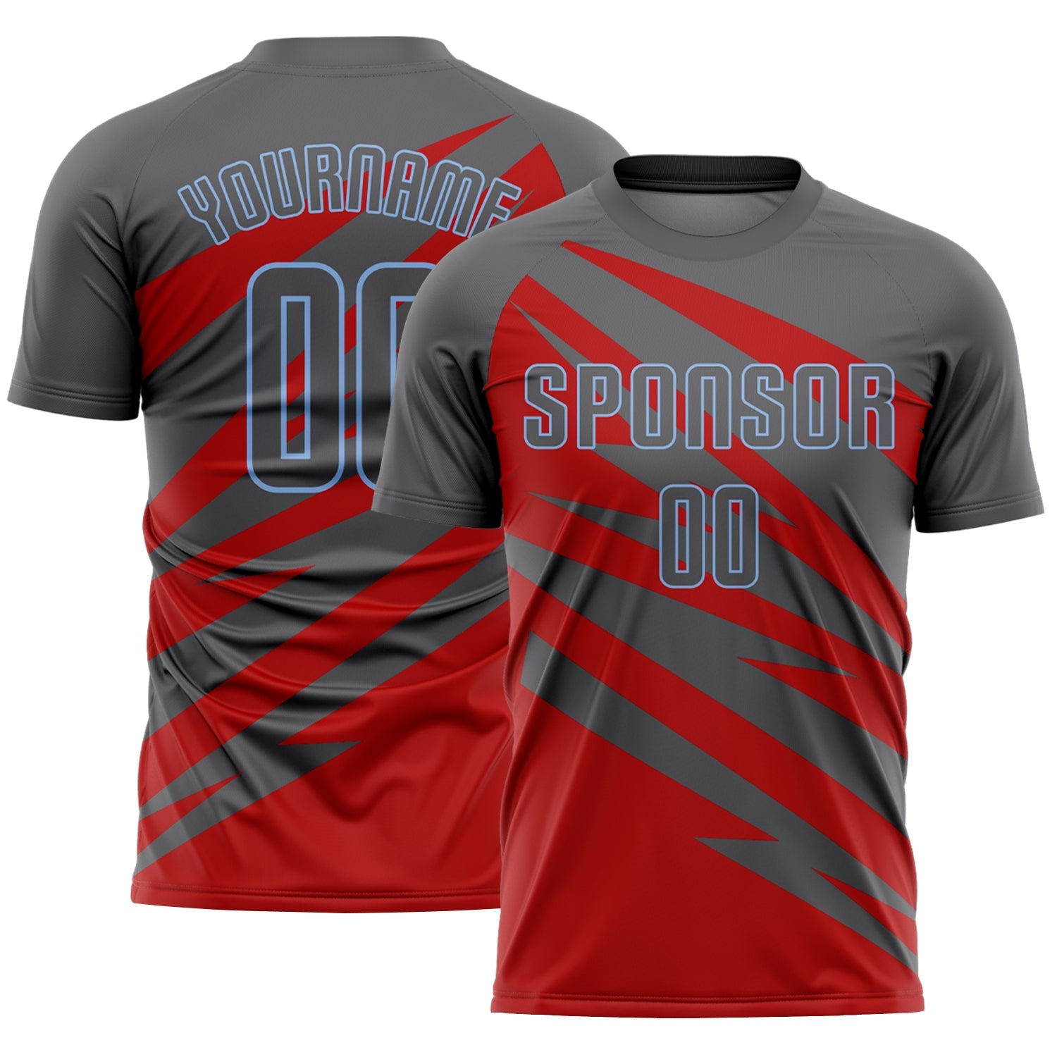 Custom Steel Gray Red-Light Blue Abstract Line Sports Sublimation Soccer Uniform Jersey - Main View