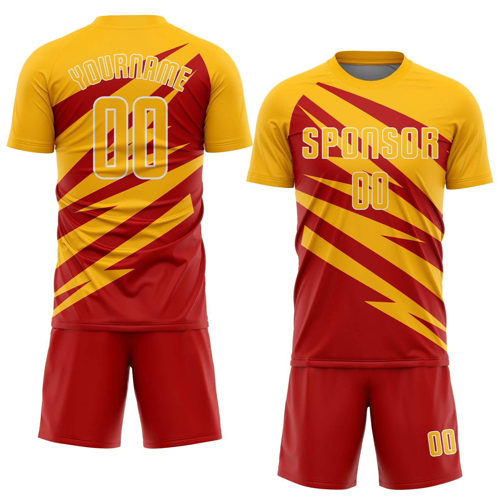 Custom Gold Red-White Abstract Line Sports Sublimation Soccer Uniform Jersey view 2