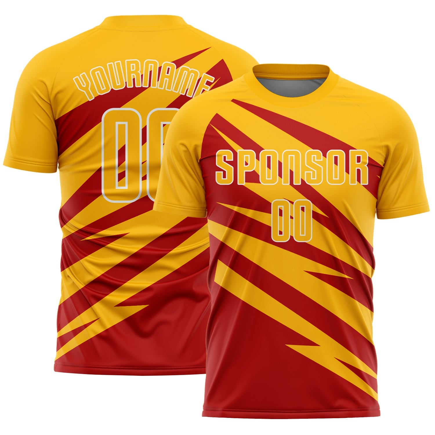Custom Gold Red-White Abstract Line Sports Sublimation Soccer Uniform Jersey - Main View