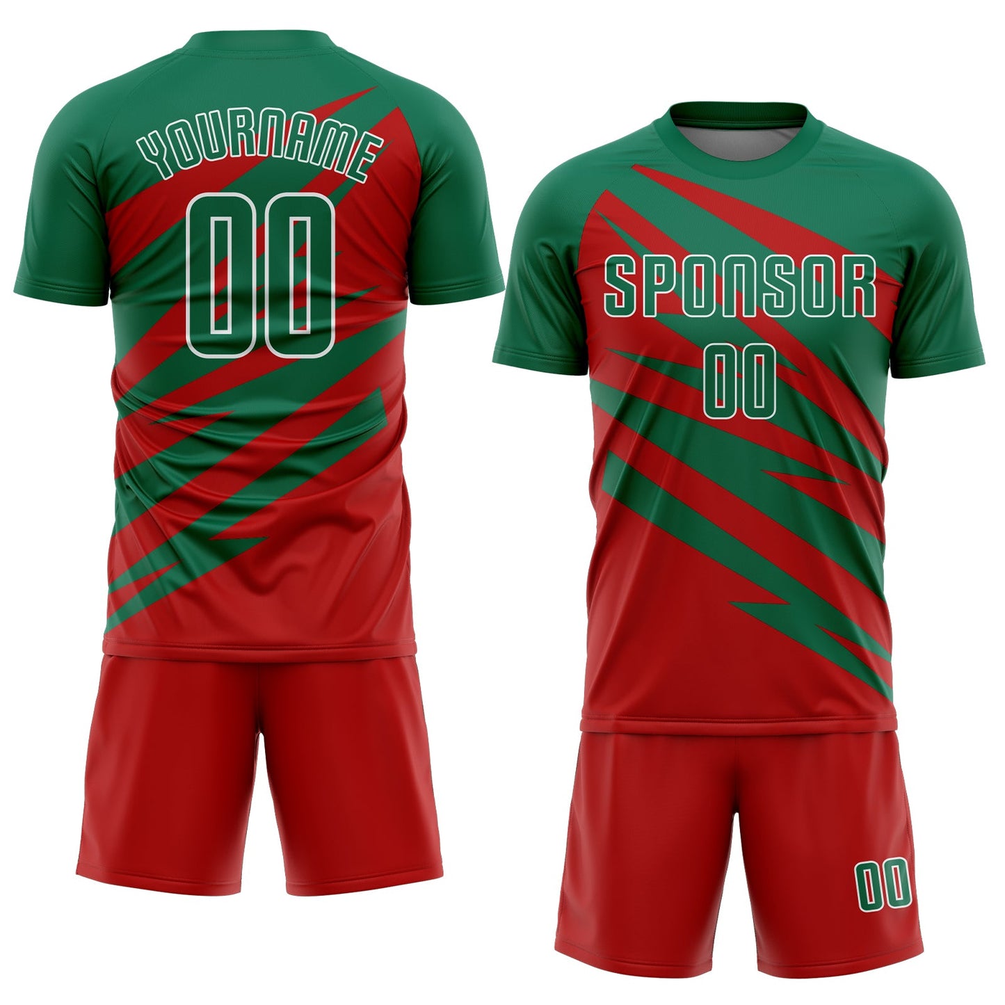 Custom Kelly Green Red-White Abstract Line Sports Sublimation Soccer Uniform Jersey view 2