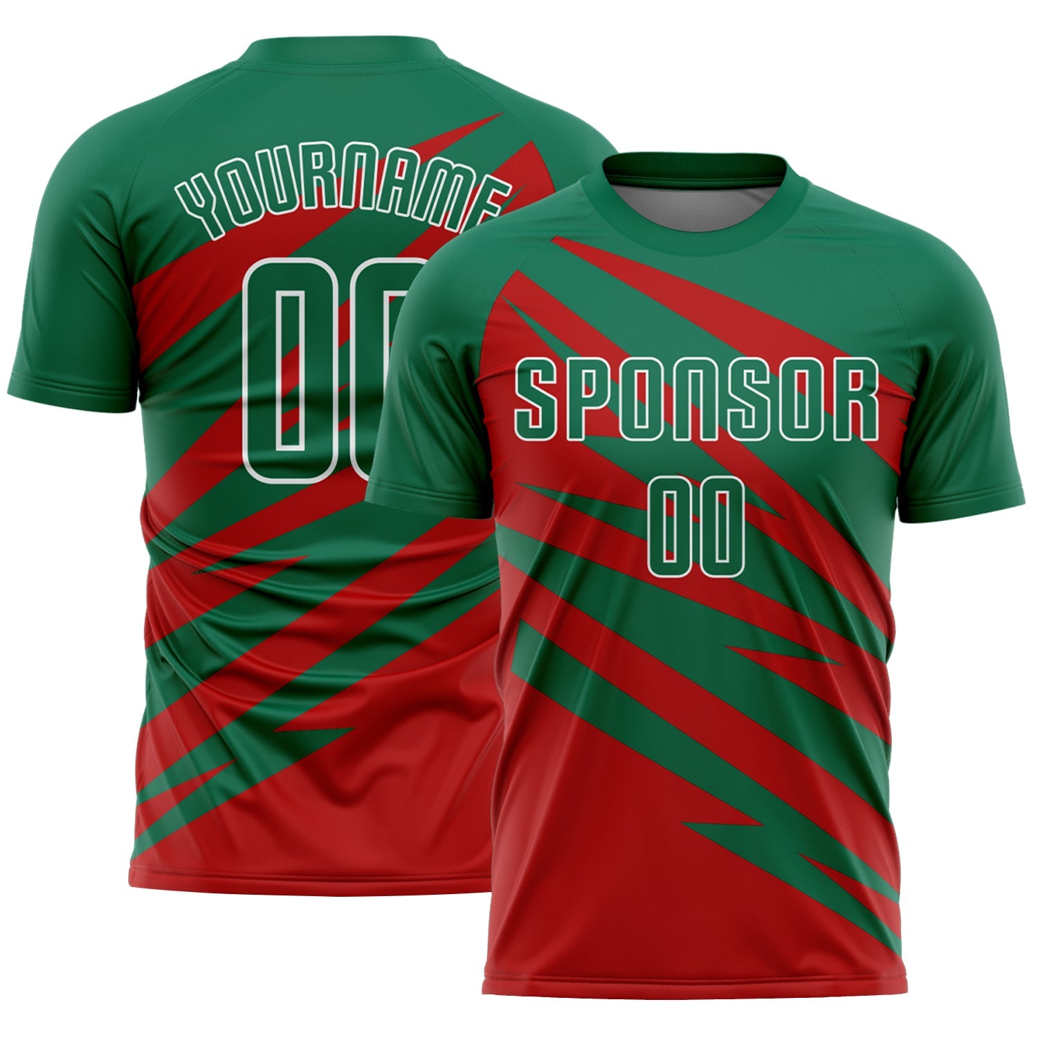 Custom Kelly Green Red-White Abstract Line Sports Sublimation Soccer Uniform Jersey - Main View