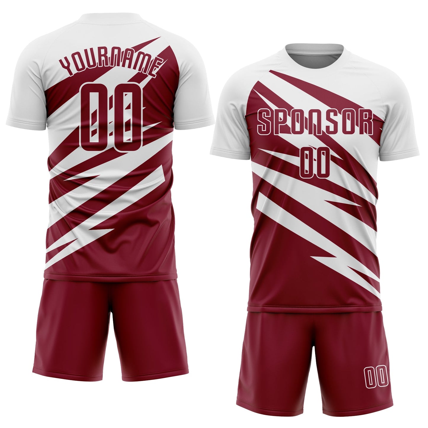 Custom White Crimson Abstract Line Sports Sublimation Soccer Uniform Jersey view 2