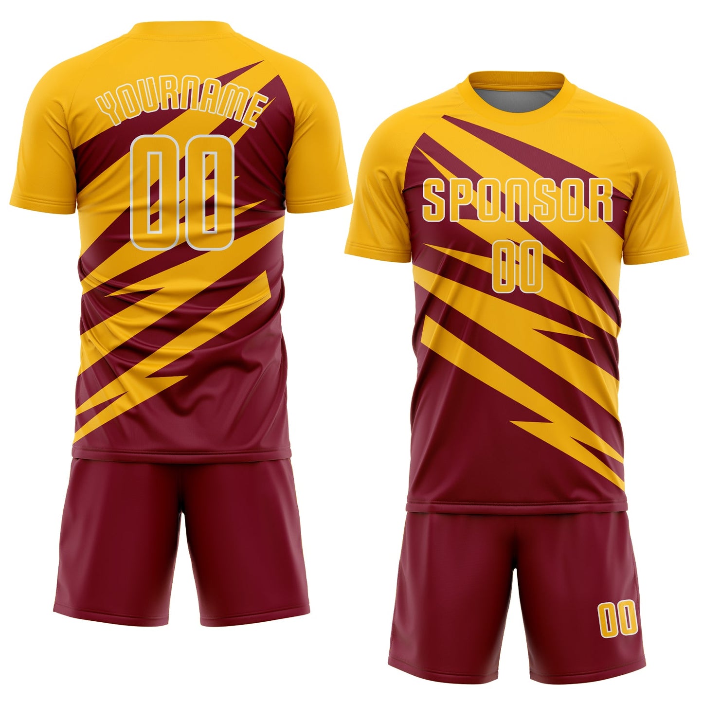 Custom Gold Crimson-White Abstract Line Sports Sublimation Soccer Uniform Jersey view 2
