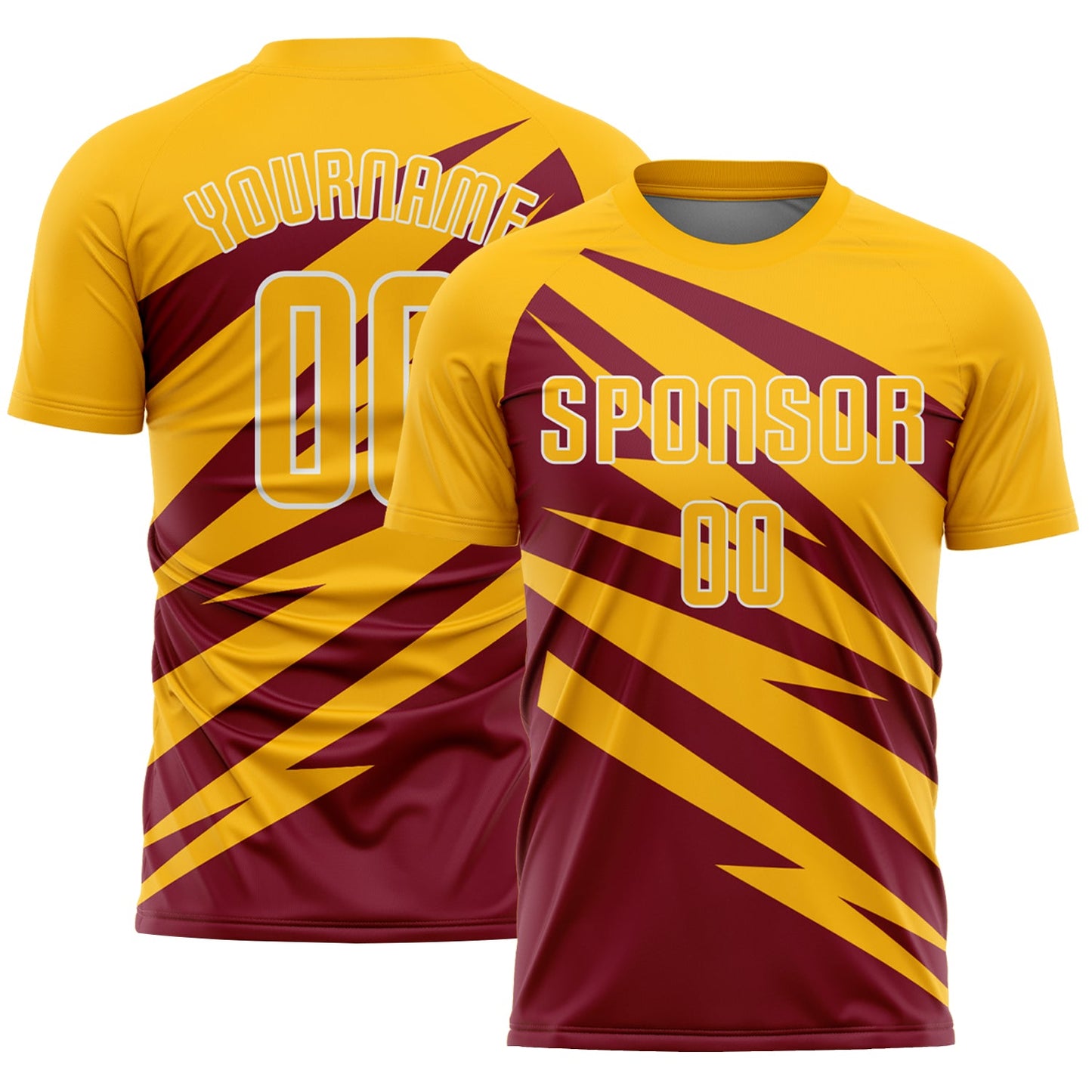 Custom Gold Crimson-White Abstract Line Sports Sublimation Soccer Uniform Jersey - Main View