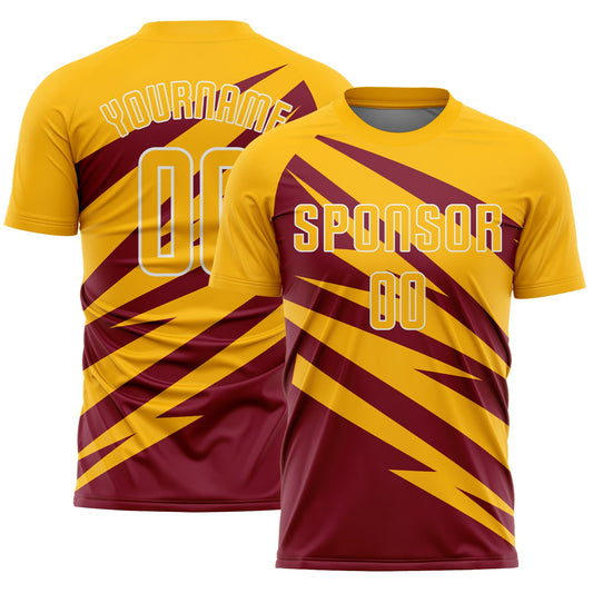 Custom Gold Crimson-White Abstract Line Sports Sublimation Soccer Uniform Jersey - Main View