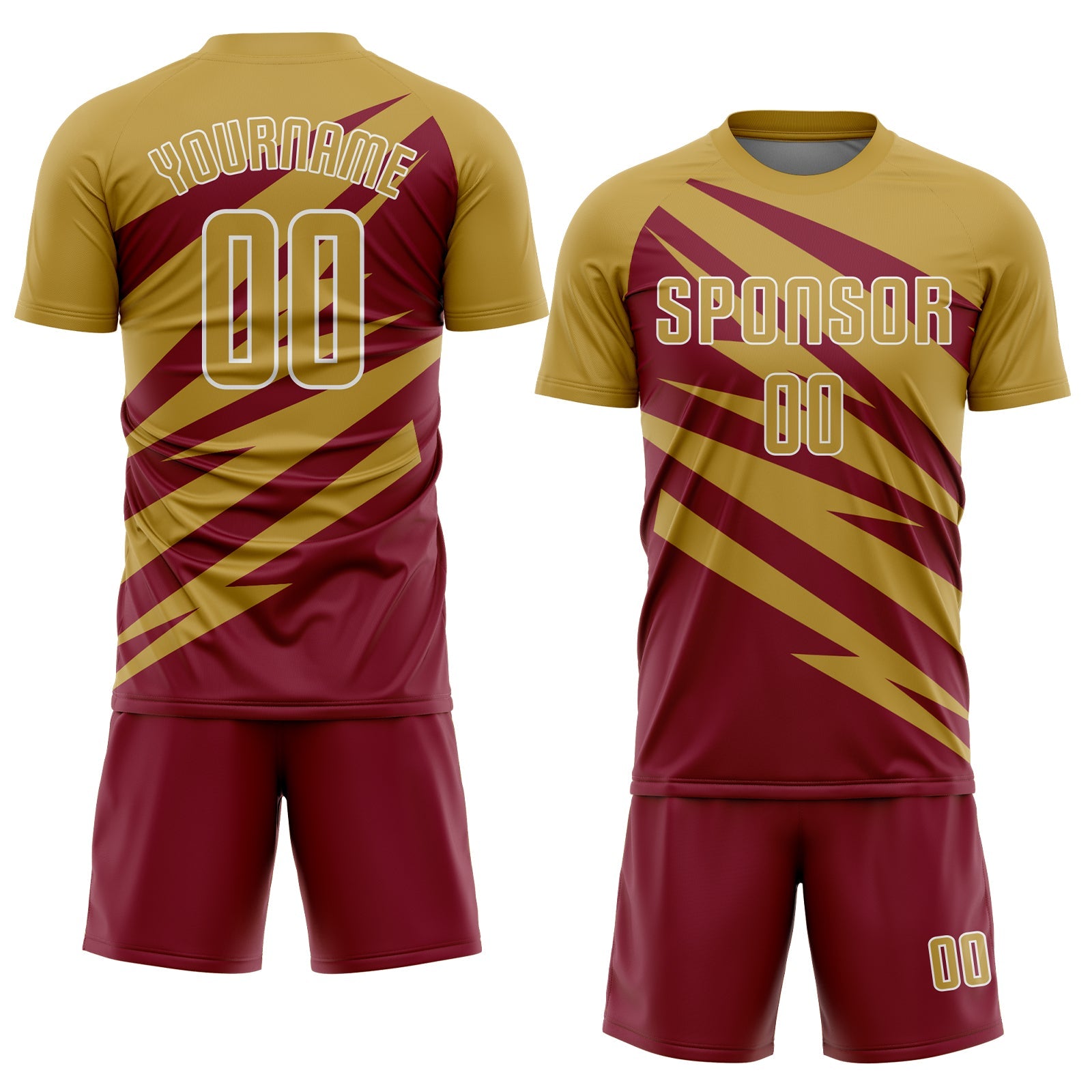 Custom Old Gold Crimson-White Abstract Line Sports Sublimation Soccer Uniform Jersey view 2