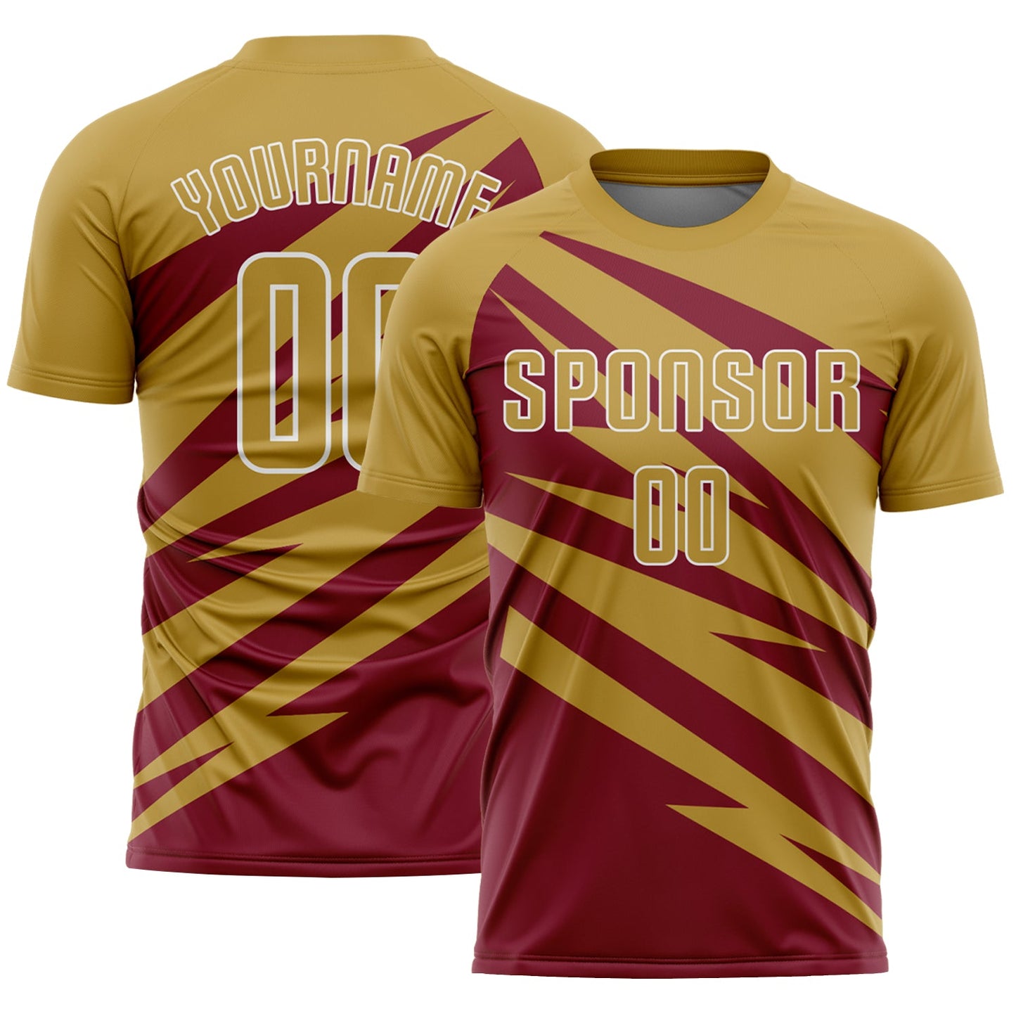 Custom Old Gold Crimson-White Abstract Line Sports Sublimation Soccer Uniform Jersey - Main View