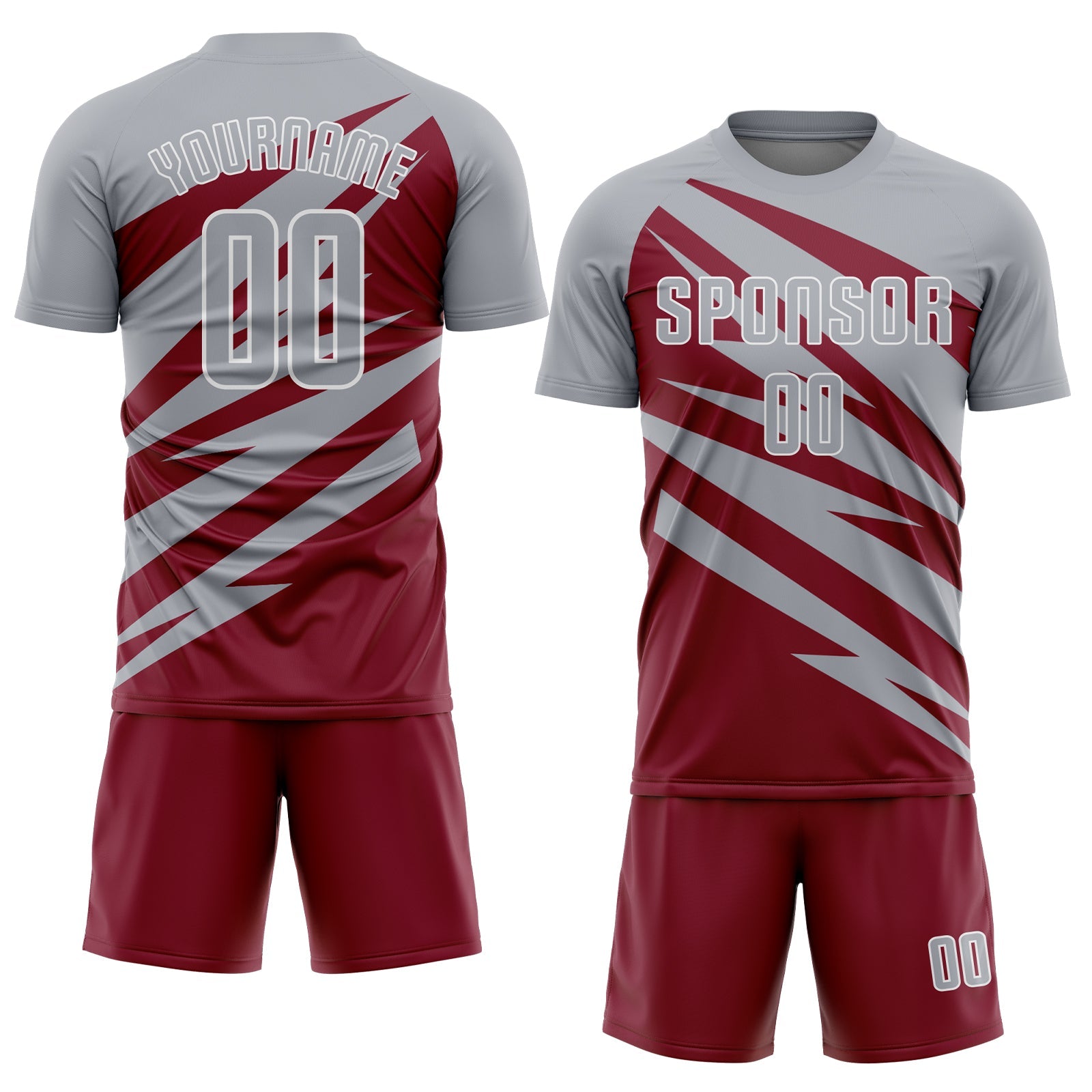 Custom Gray Crimson-White Abstract Line Sports Sublimation Soccer Uniform Jersey view 2