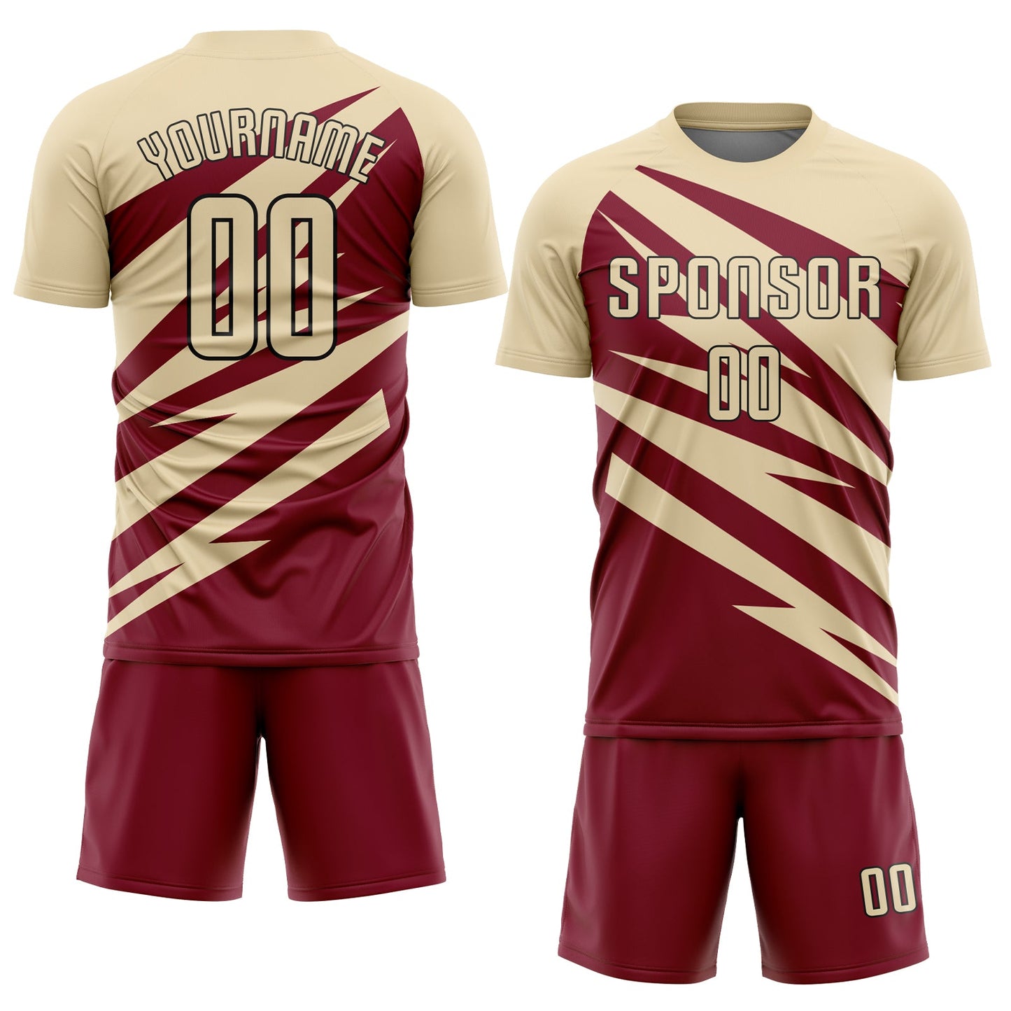 Custom Cream Crimson-Black Abstract Line Sports Sublimation Soccer Uniform Jersey view 2