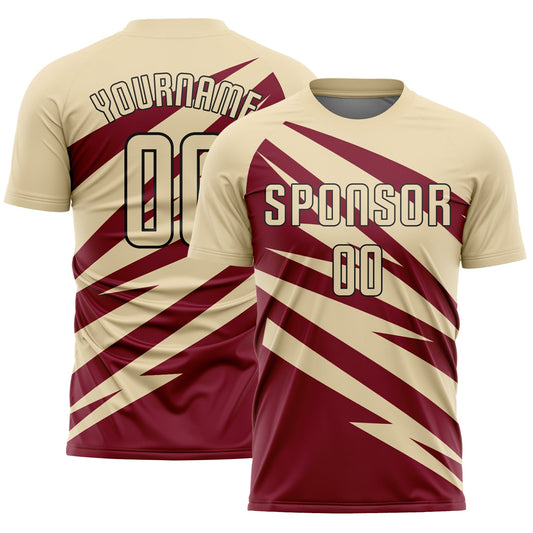 Custom Cream Crimson-Black Abstract Line Sports Sublimation Soccer Uniform Jersey - Main View
