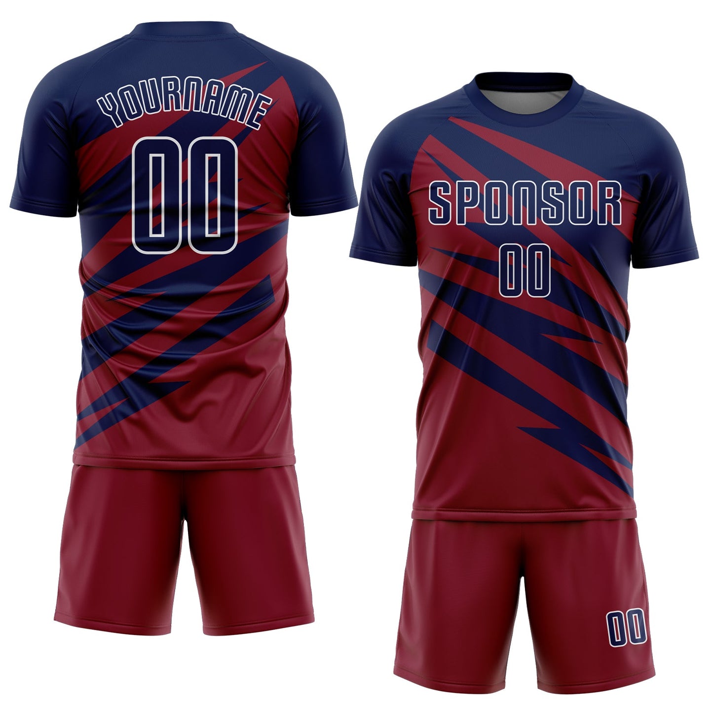 Custom Navy Crimson-White Abstract Line Sports Sublimation Soccer Uniform Jersey view 2