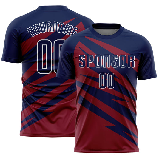 Custom Navy Crimson-White Abstract Line Sports Sublimation Soccer Uniform Jersey - Main View