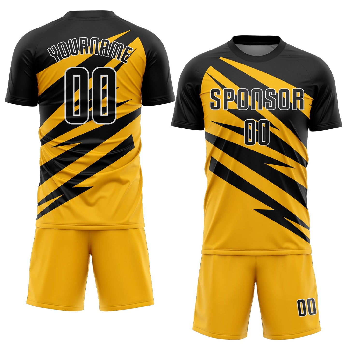Custom Black Gold-White Abstract Line Sports Sublimation Soccer Uniform Jersey view 2