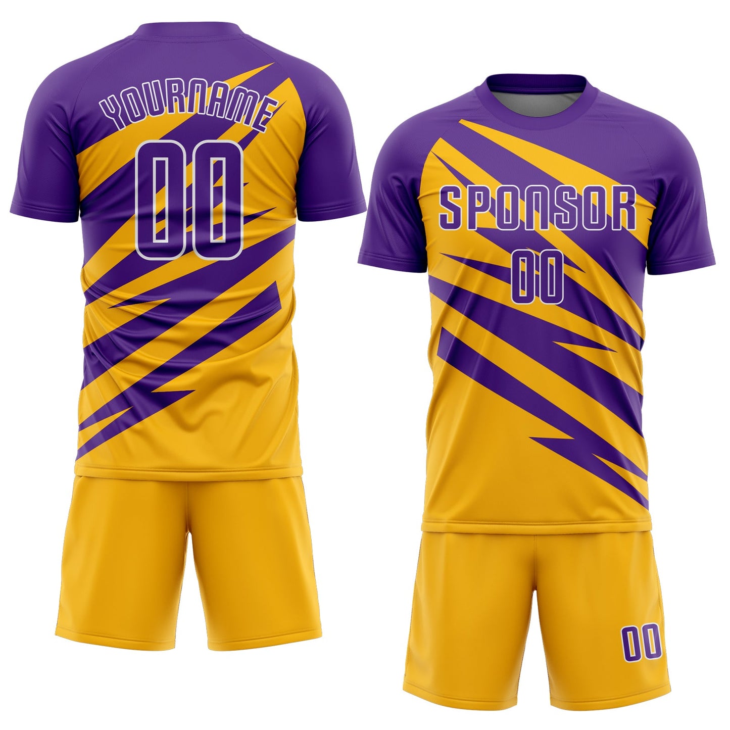 Custom Purple Gold-White Abstract Line Sports Sublimation Soccer Uniform Jersey view 2