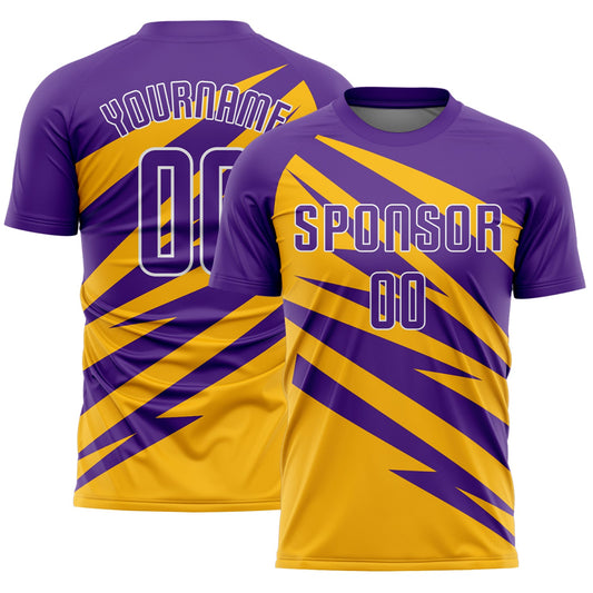 Custom Purple Gold-White Abstract Line Sports Sublimation Soccer Uniform Jersey - Main View