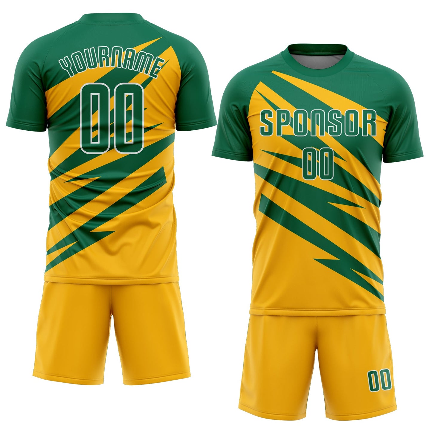 Custom Kelly Green Gold-White Abstract Line Sports Sublimation Soccer Uniform Jersey view 2